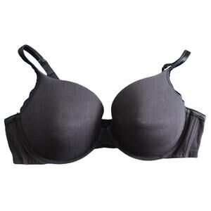 Cacique Lane Bryant Black Cotton Boost Plunge Push Up Satin Trim Bra Size 46DD